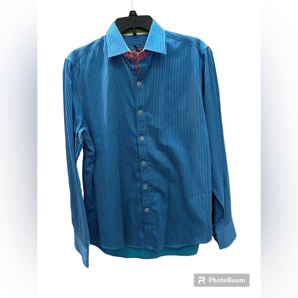 Robert Graham X Men’s Button Up Shirt Blue/Purple Stripes Size Medium - Picture 1 of 12
